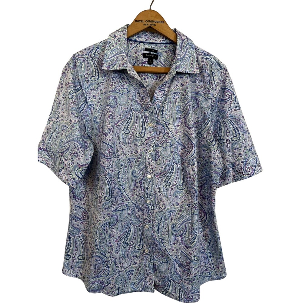 Talbots Lavender and Blue Paisley Short-Sleeve Button-Down Shirt
